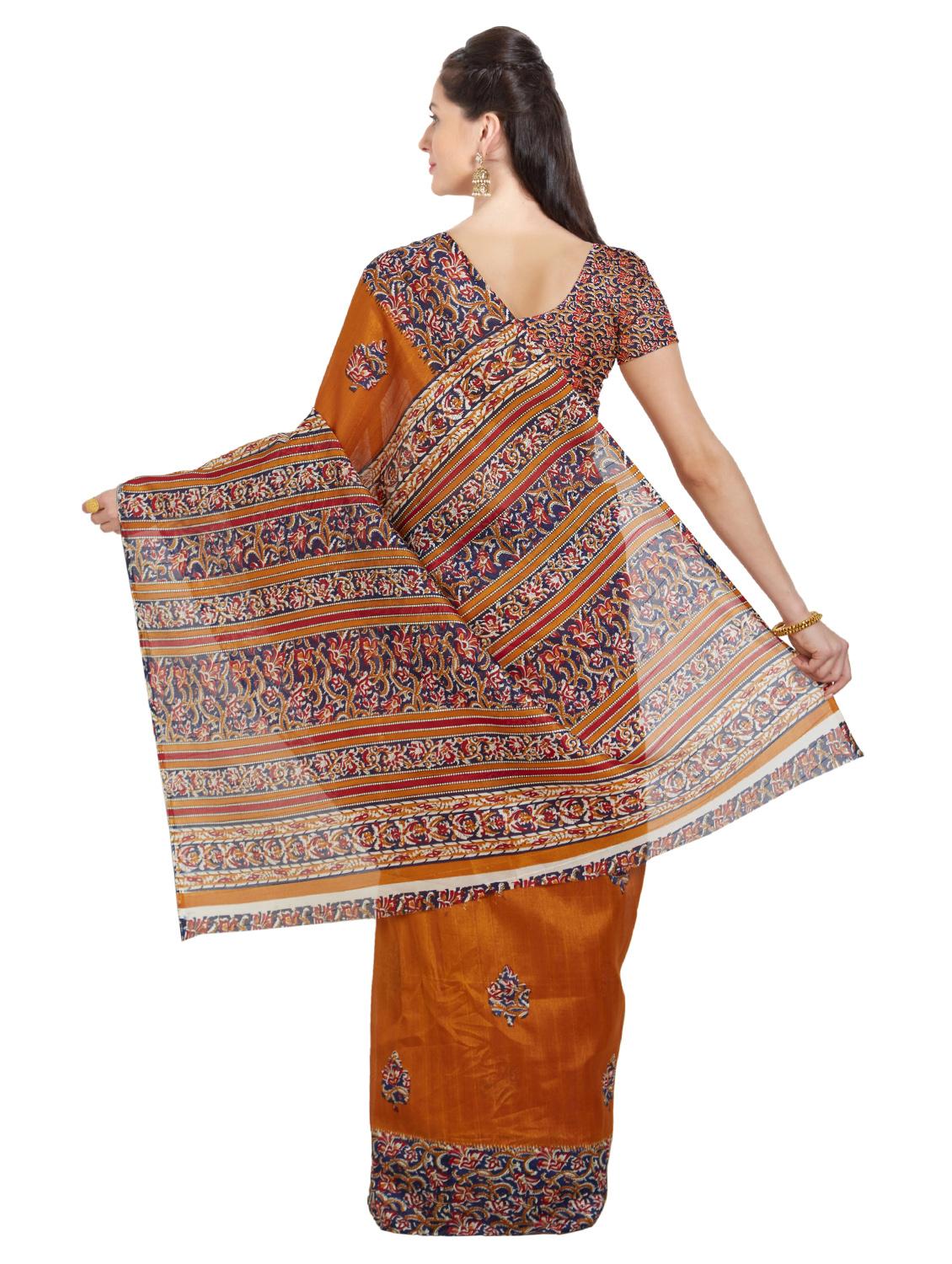 rust brown printed saree with blouse - 15589635 - Standard Image - 1