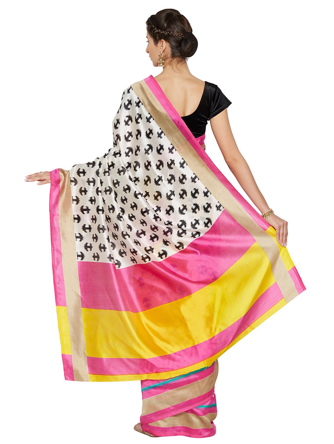 contrast bordered printed saree with blouse - 15589649 -  Standard Image - 1