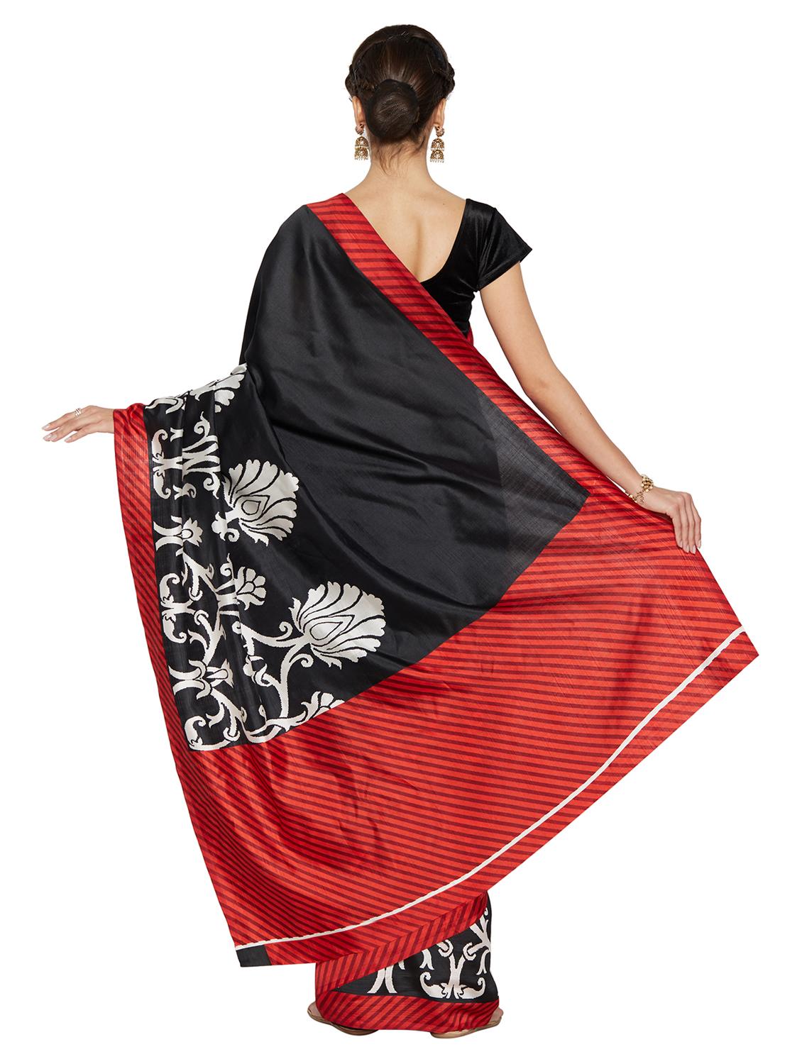 contrast bordered printed saree with blouse - 15589650 - Standard Image - 1