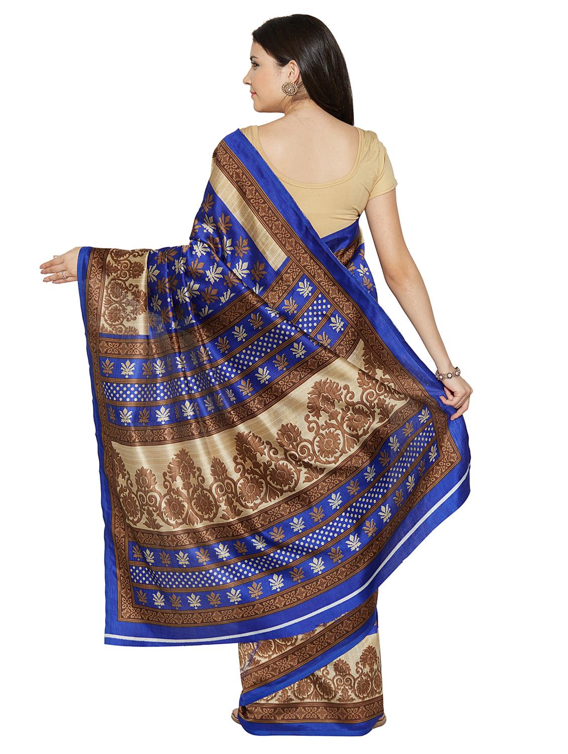 contrast bordered printed saree with blouse - 15589652 -  Standard Image - 1