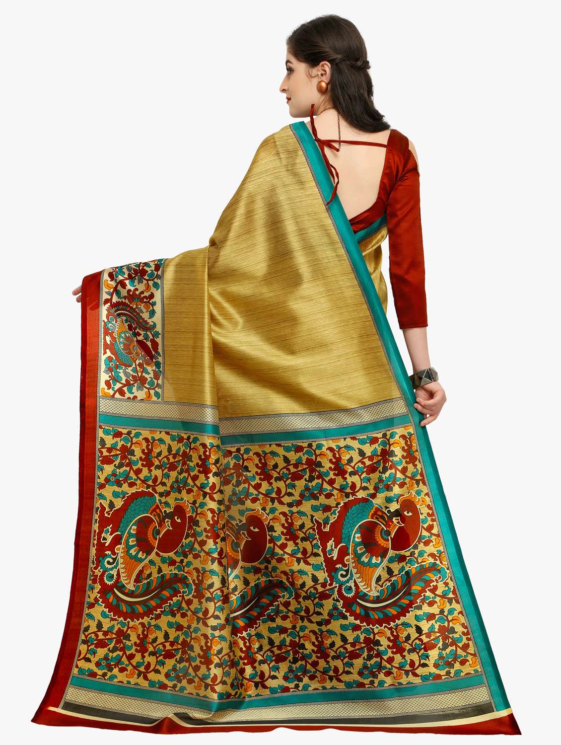 contrast bordered saree with blouse - 15589677 -  Standard Image - 1