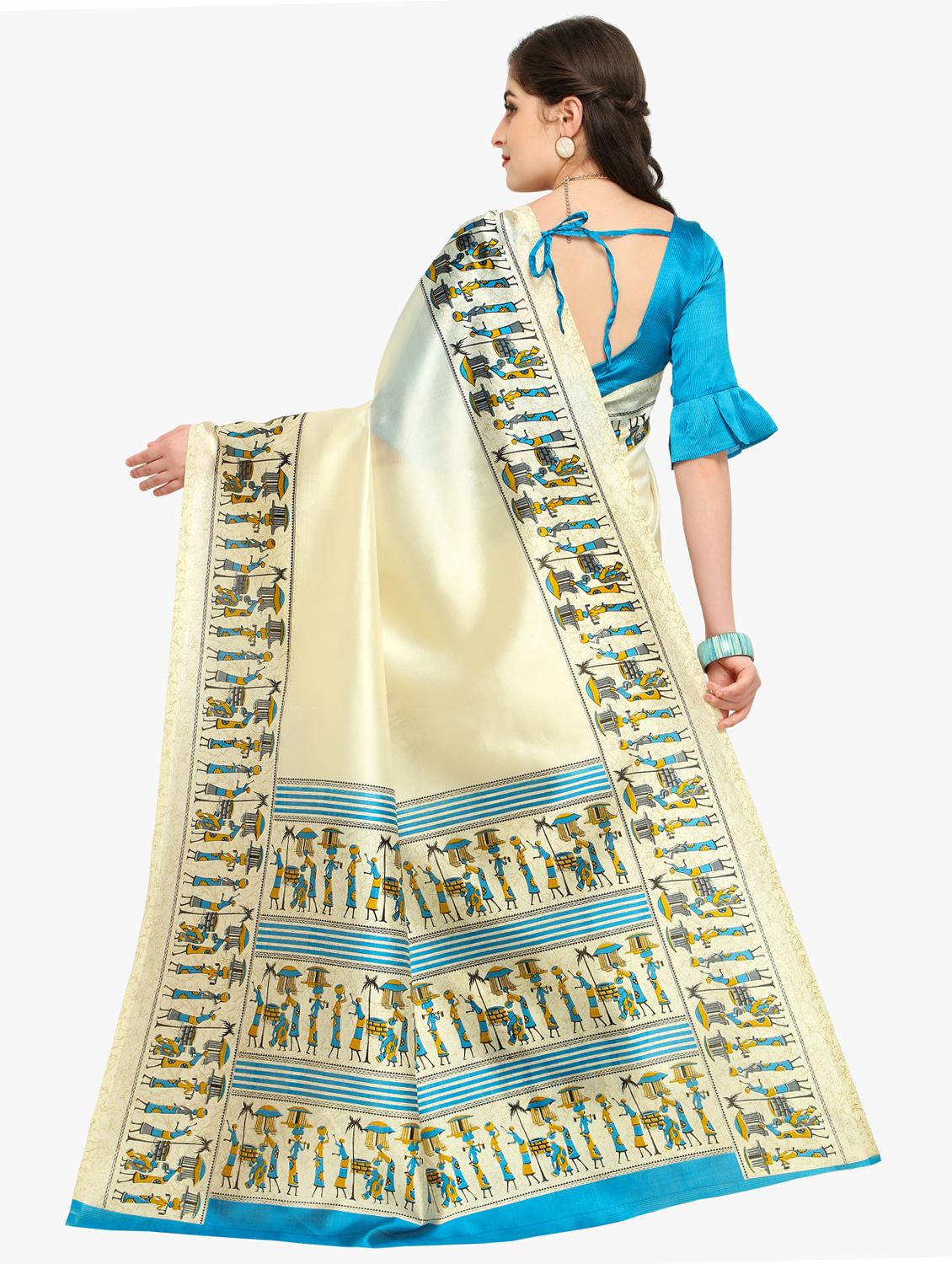 conversational bordered saree with blouse - 15589695 -  Standard Image - 1