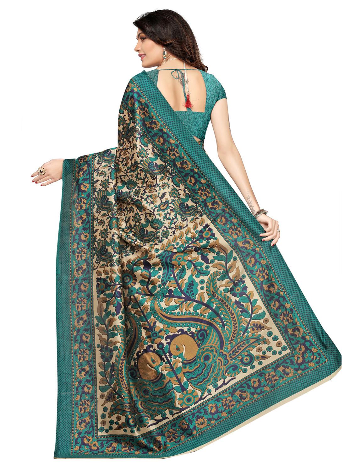 contrast bordered printed saree with blouse - 15589699 -  Standard Image - 1