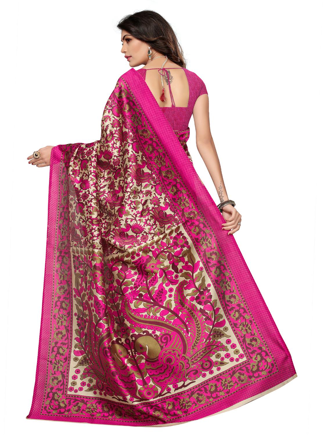 contrast bordered printed saree with blouse - 15589701 -  Standard Image - 1