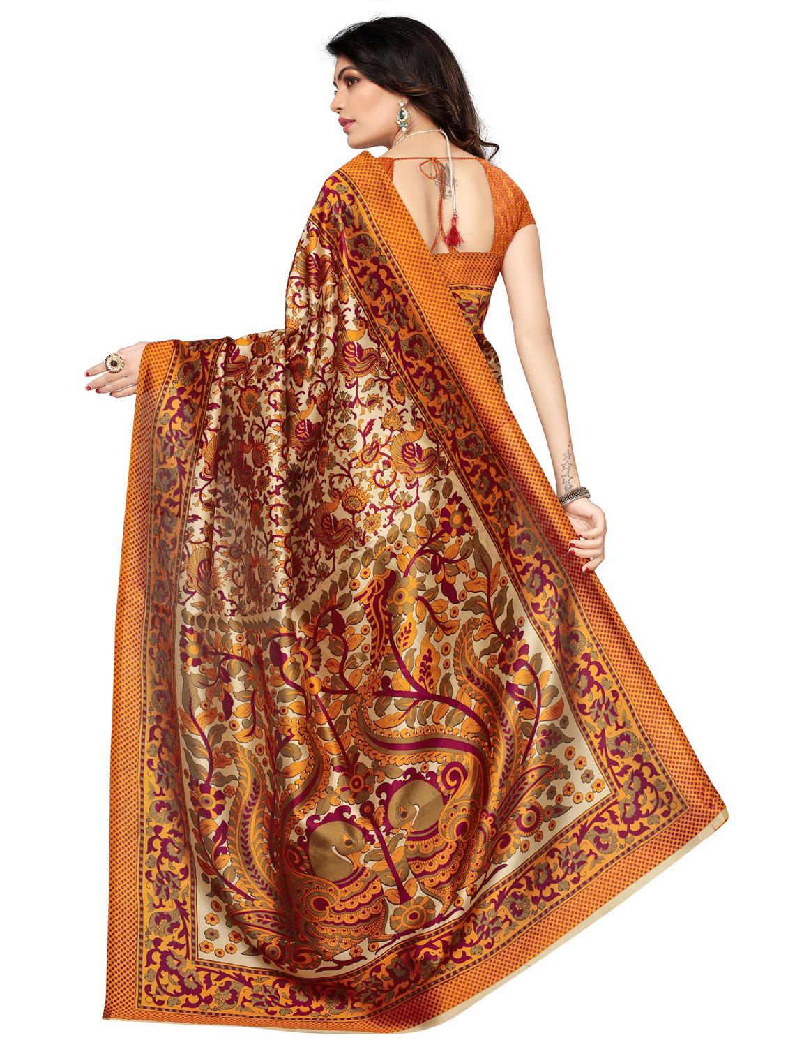 contrast bordered printed saree with blouse - 15589703 - Standard Image - 1
