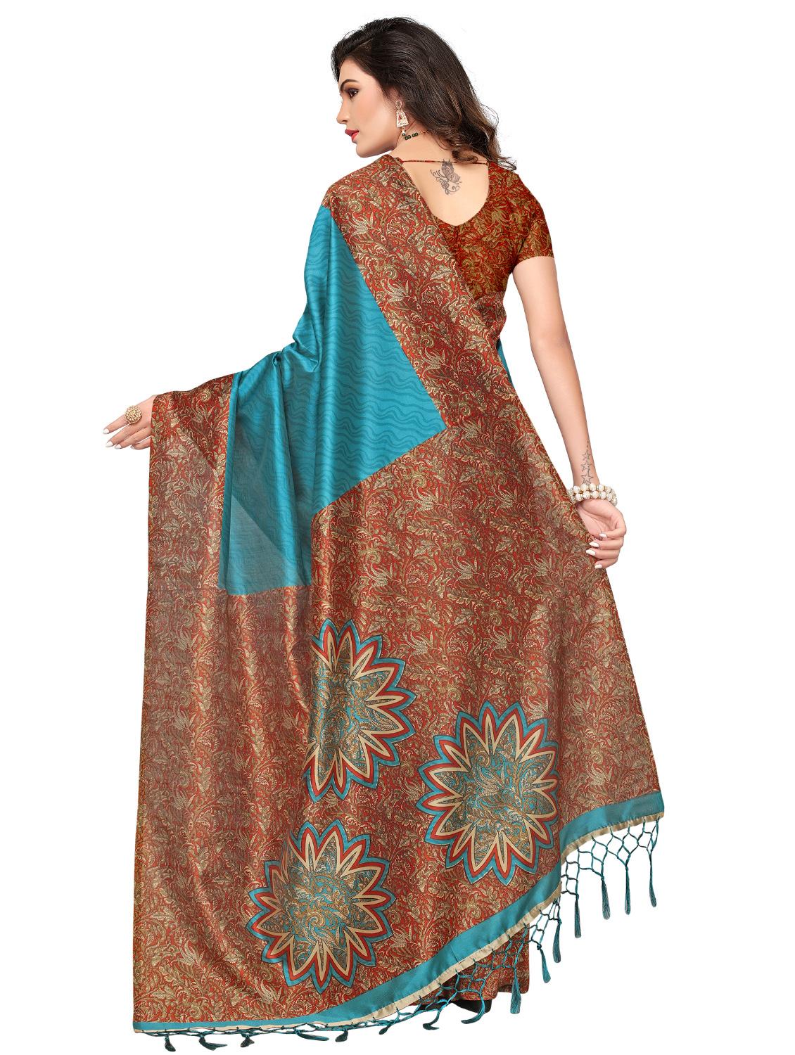 contrast bordered printed saree with blouse - 15589713 - Standard Image - 1