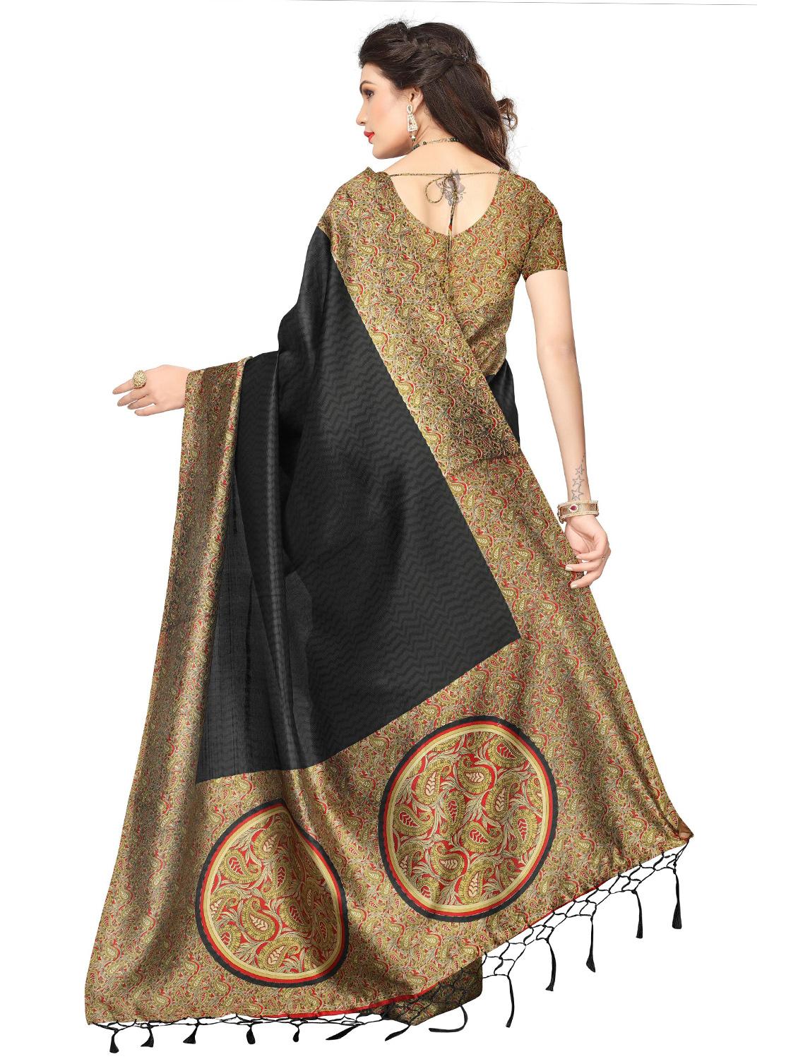 contrast bordered printed saree with blouse - 15589716 - Standard Image - 1
