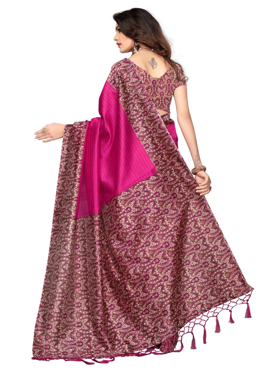 contrast bordered printed saree with blouse - 15589734 -  Standard Image - 1