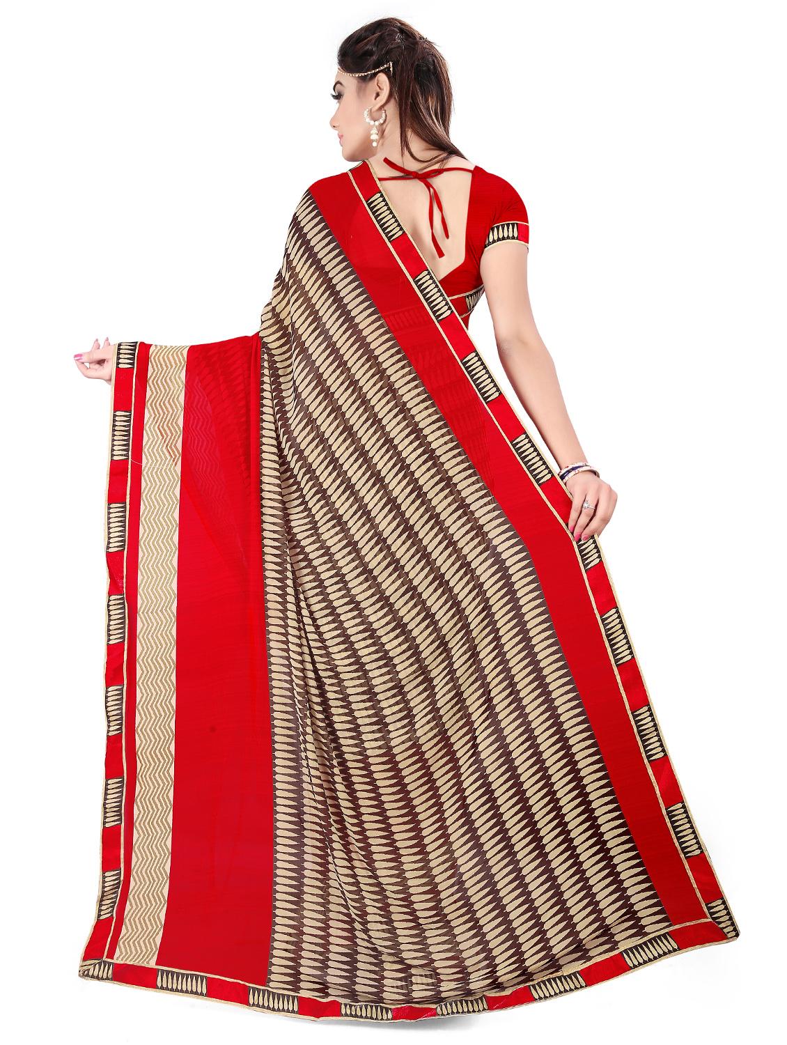 contrast bordered printed saree with blouse - 15589756 -  Standard Image - 1