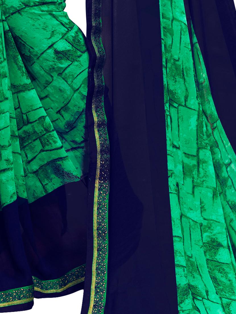 contrast bordered printed saree with blouse - 15589764 -  Standard Image - 1