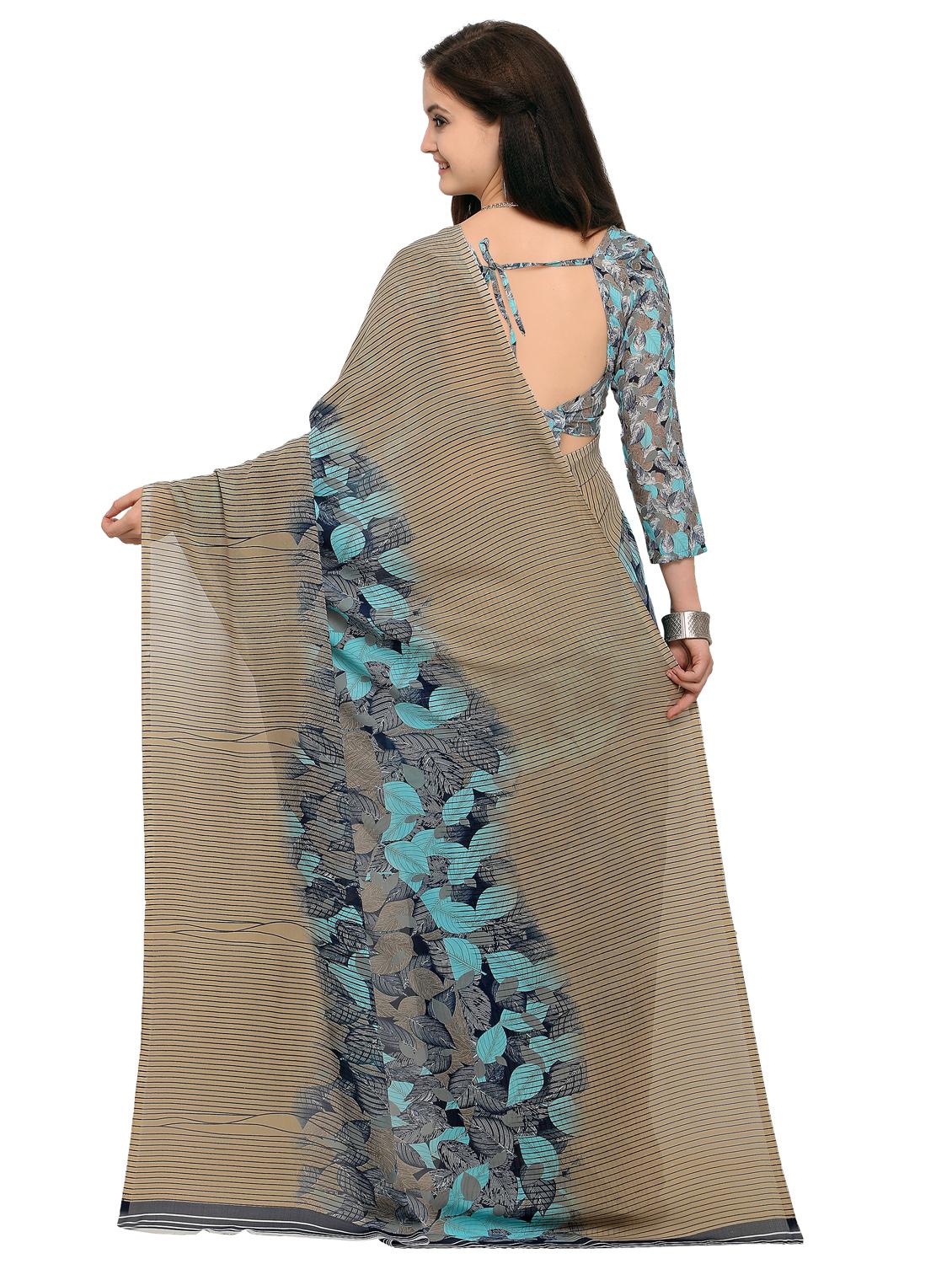 contrast bordered printed saree with blouse - 15589769 -  Standard Image - 1