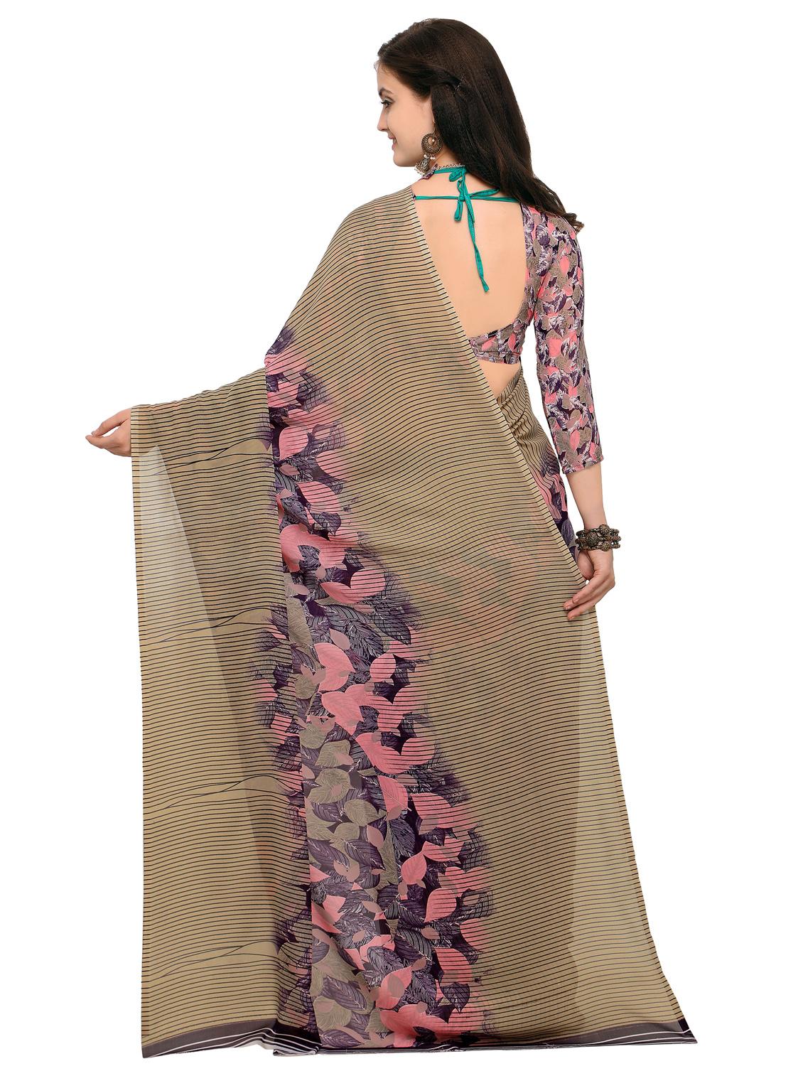 contrast bordered printed saree with blouse - 15589772 - Standard Image - 1