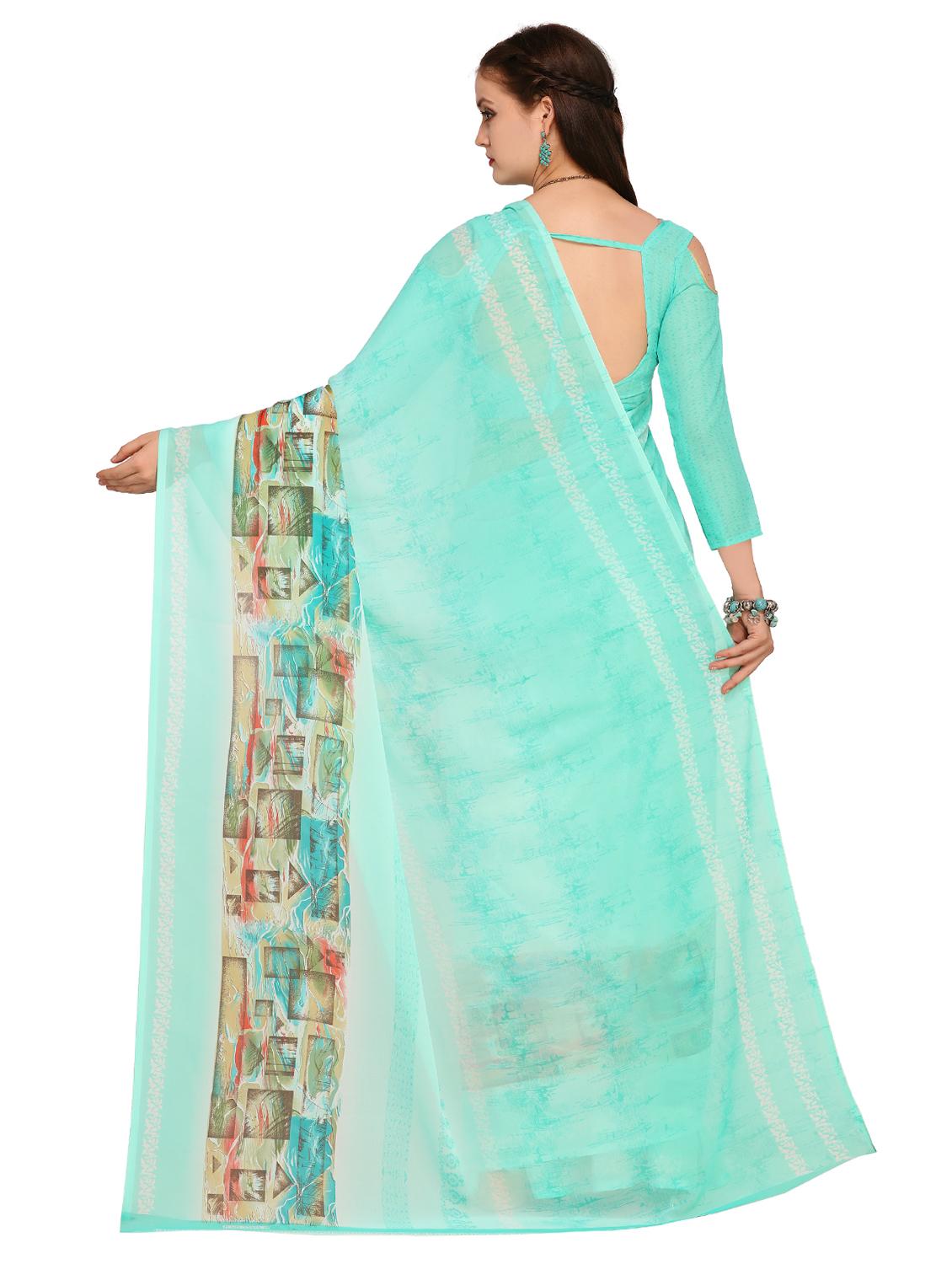 contrast bordered printed saree with blouse - 15589809 - Standard Image - 1
