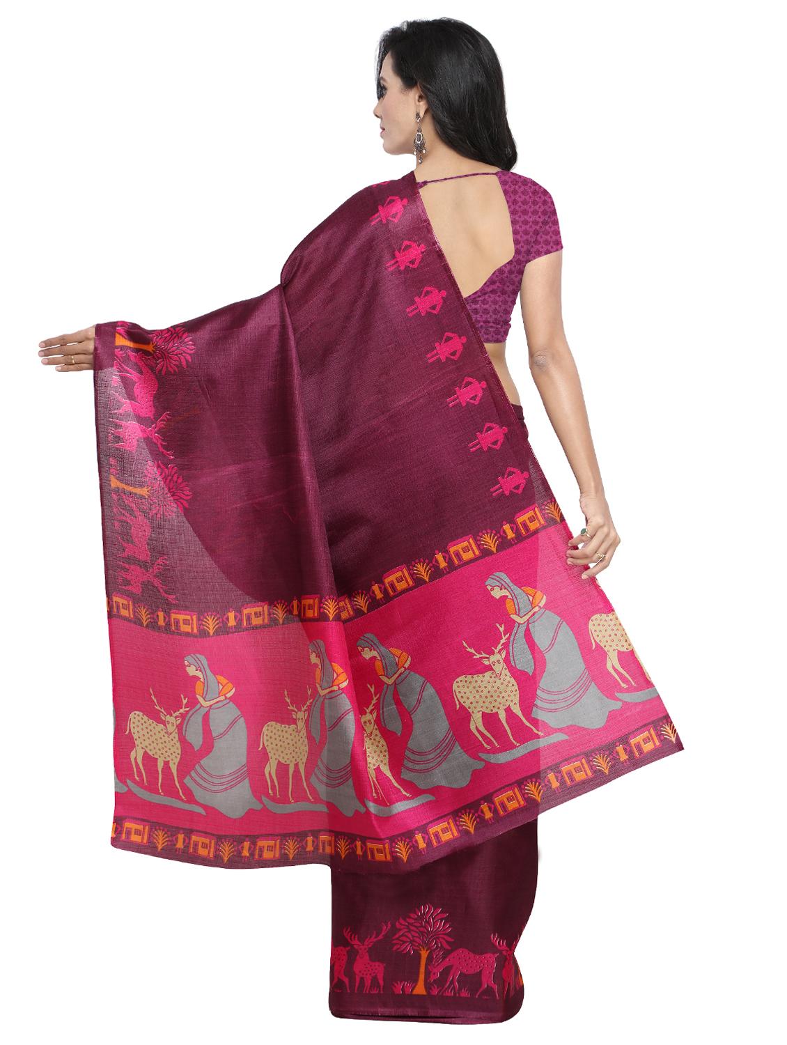 conversational bordered saree with blouse - 15589887 - Standard Image - 1
