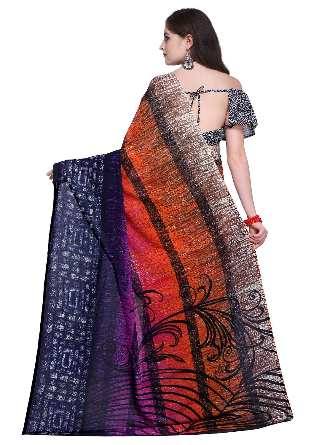 contrast bordered printed saree with blouse - 15589889 -  Standard Image - 1
