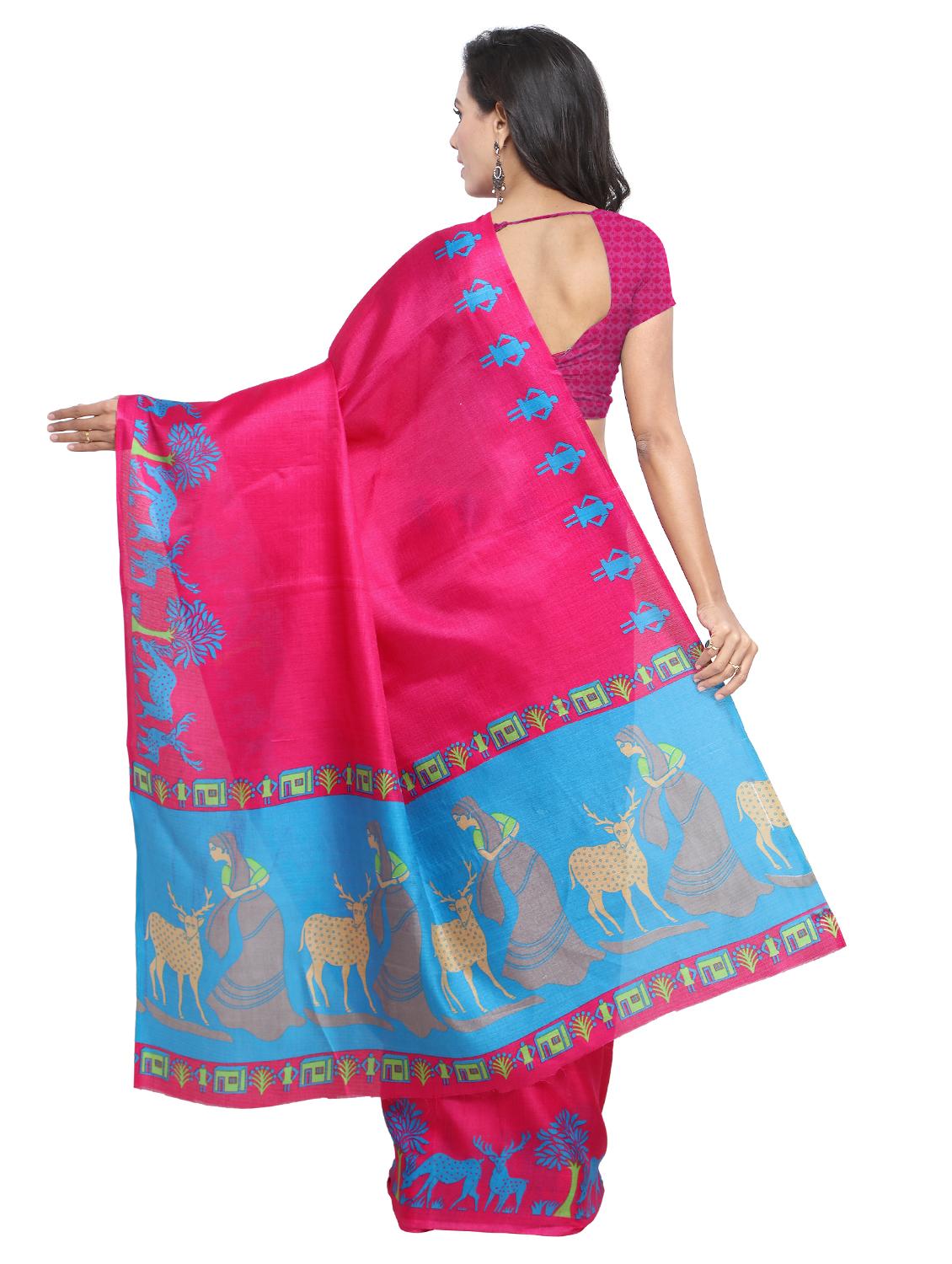 conversational bordered saree with blouse - 15589890 - Standard Image - 1