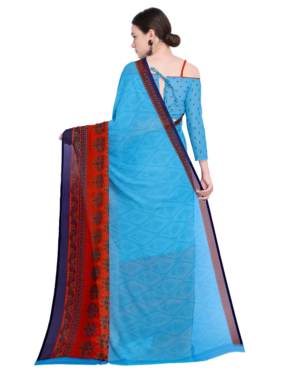 contrast bordered printed saree with blouse - 15589903 -  Standard Image - 1