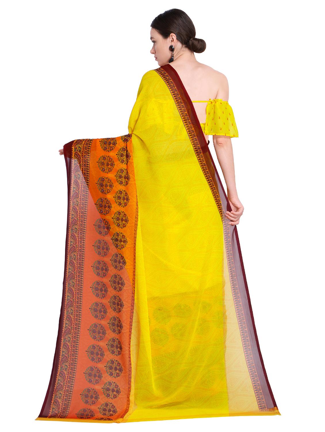 contrast bordered printed saree with blouse - 15589904 -  Standard Image - 1