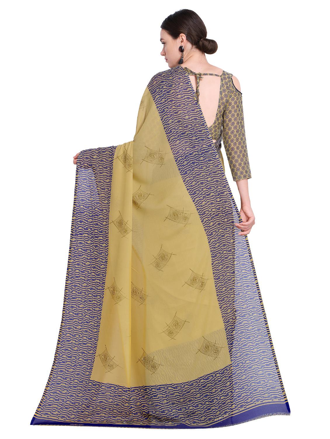 contrast bordered printed saree with blouse - 15589909 - Standard Image - 1