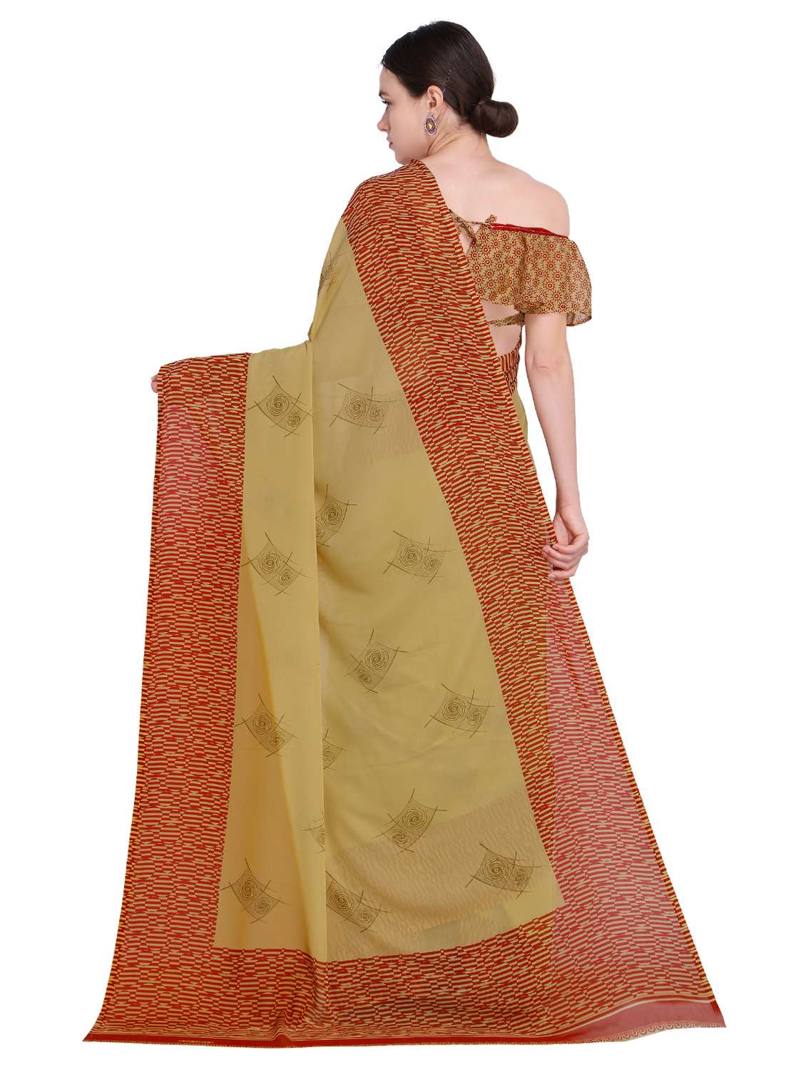 contrast bordered printed saree with blouse - 15589912 -  Standard Image - 1
