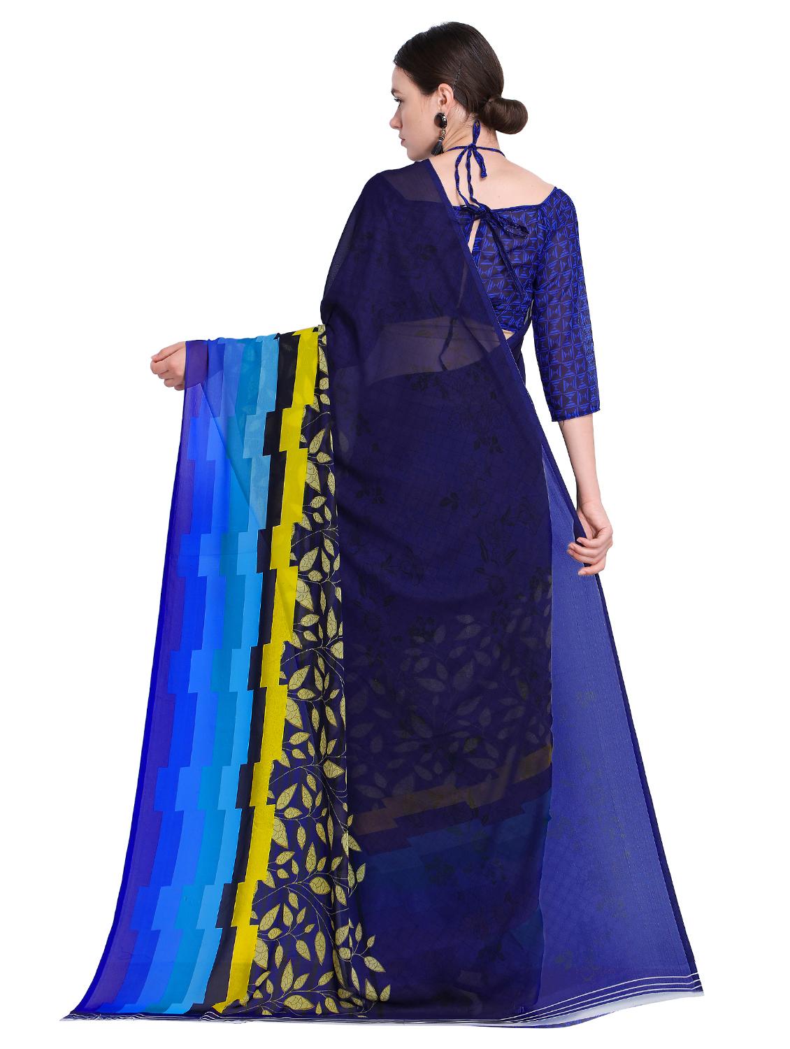 midnight blue printed saree with blouse - 15589917 - Standard Image - 1
