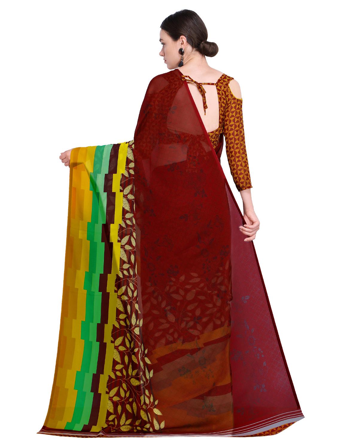 contrast bordered printed saree with blouse - 15589919 -  Standard Image - 1
