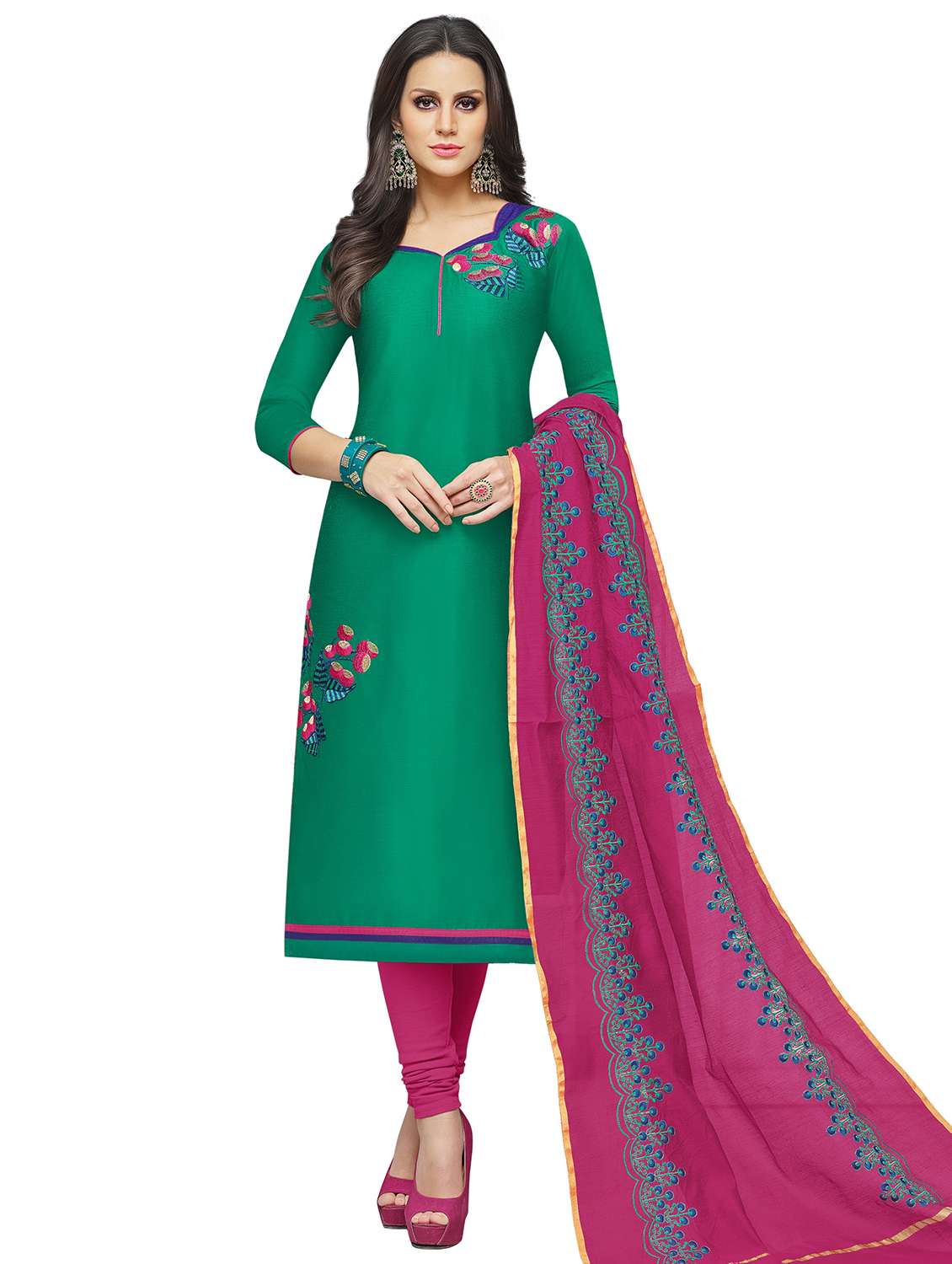 embroidered unstitched churidaar suit