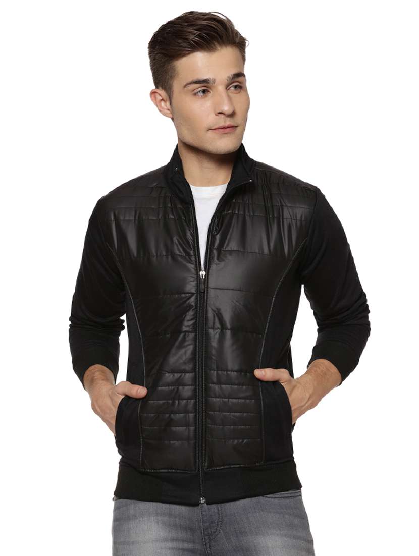 black solid nylon quilted jacket