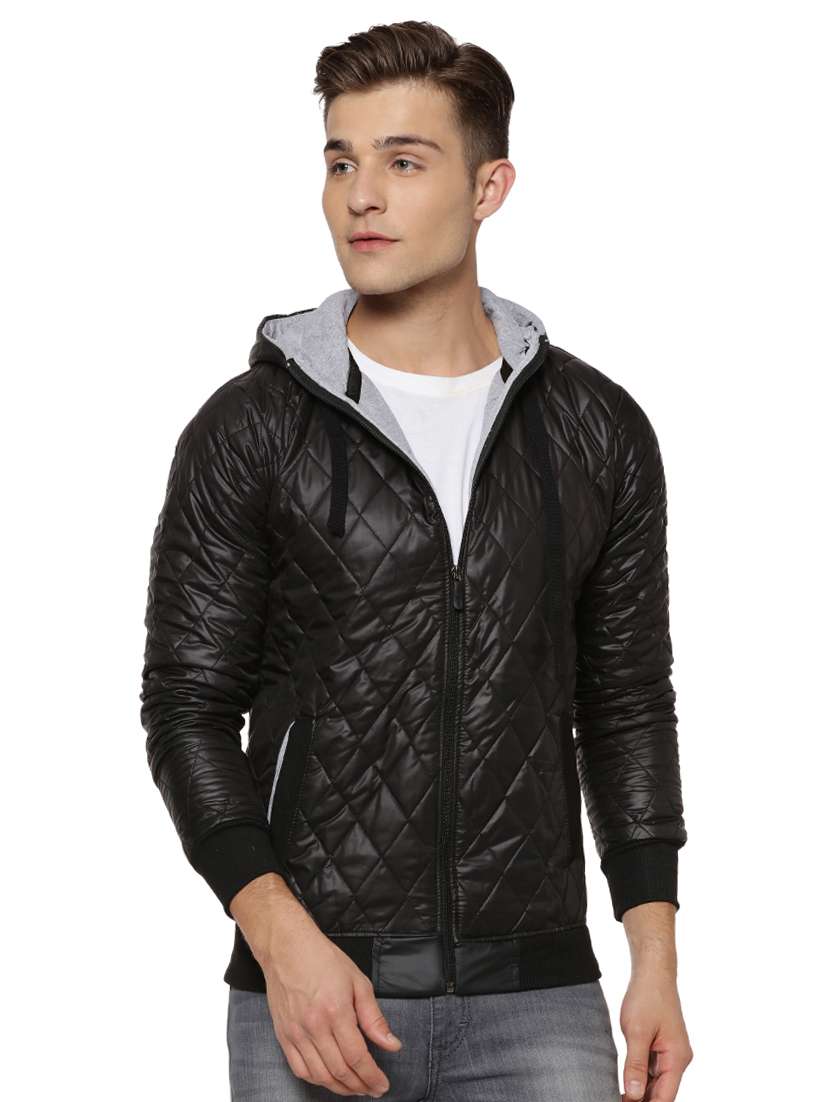 black solid nylon quilted jacket