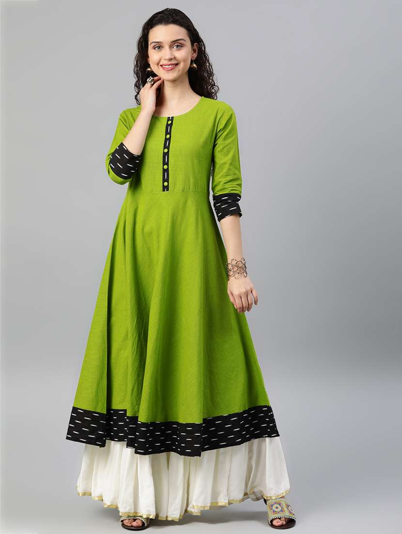lime a-line patch placket kurta