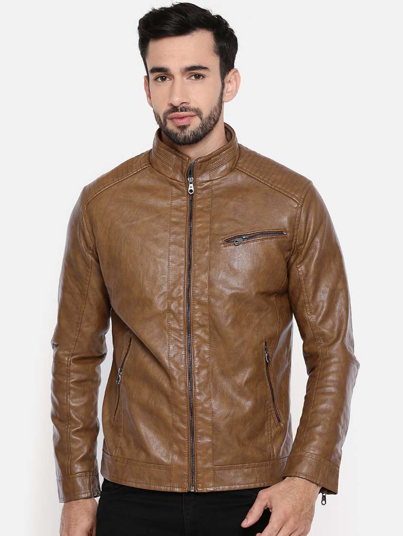 brown leather biker jacket