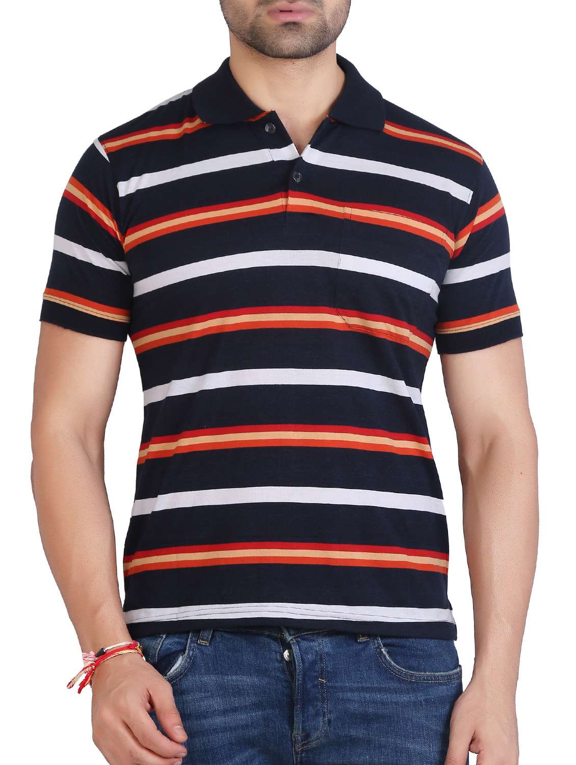 navy blue cotton pocket t-shirt