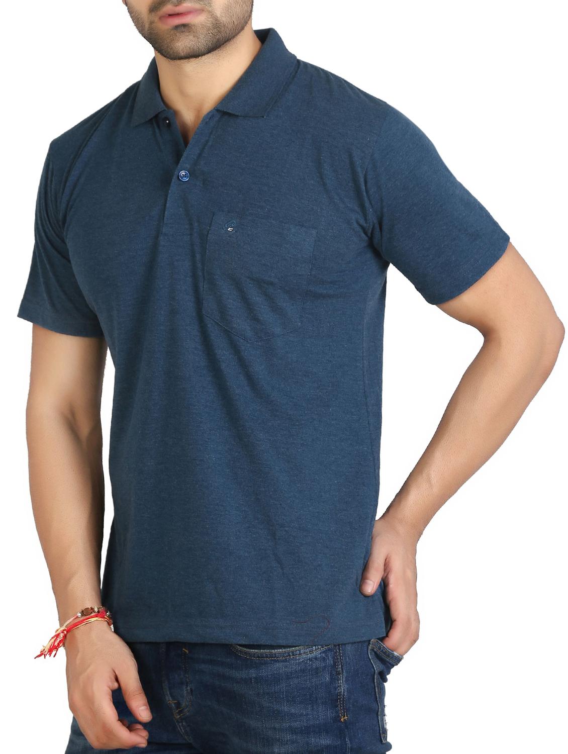 dark blue cotton blend pocket t-shirt - 15604760 - Standard Image - 1