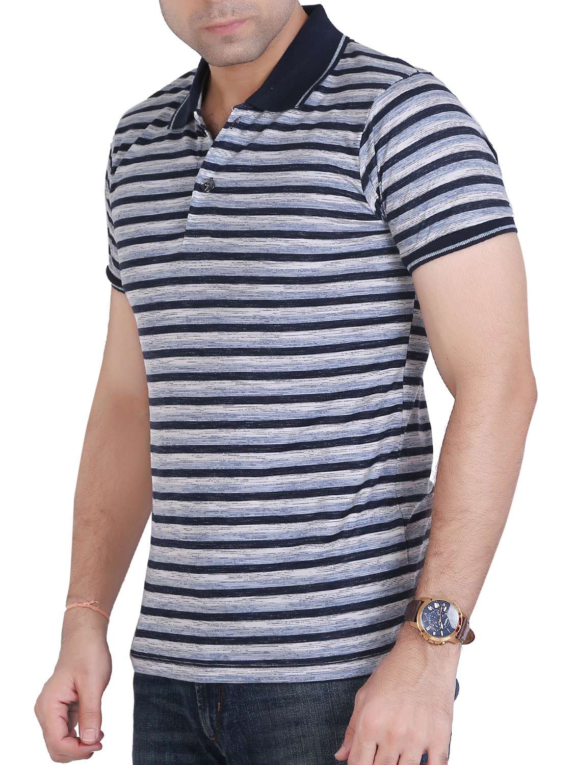 blue striped polo t-shirt - 15604767 - Standard Image - 1
