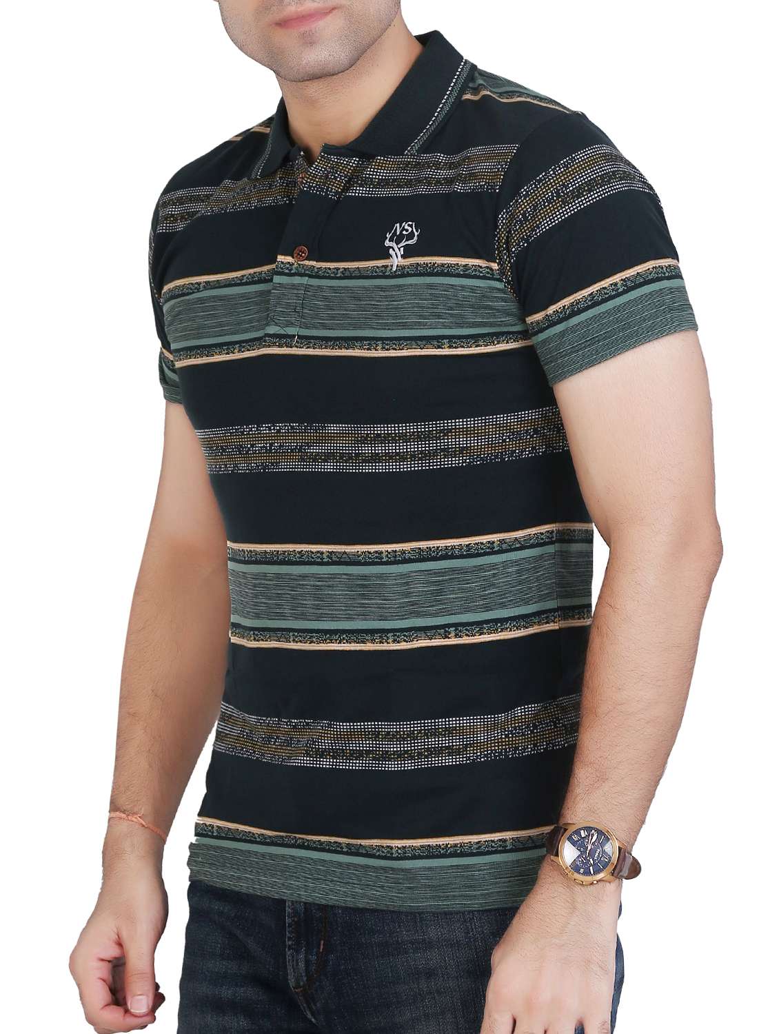 black striped polo t-shirt - 15604775 -  Standard Image - 1