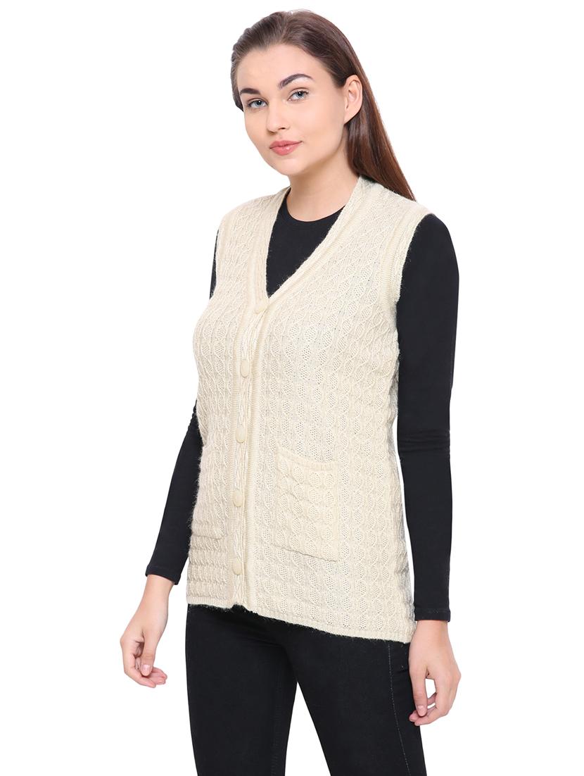 beige cable knit sleeveless cardigan - 15607382 - Standard Image - 1