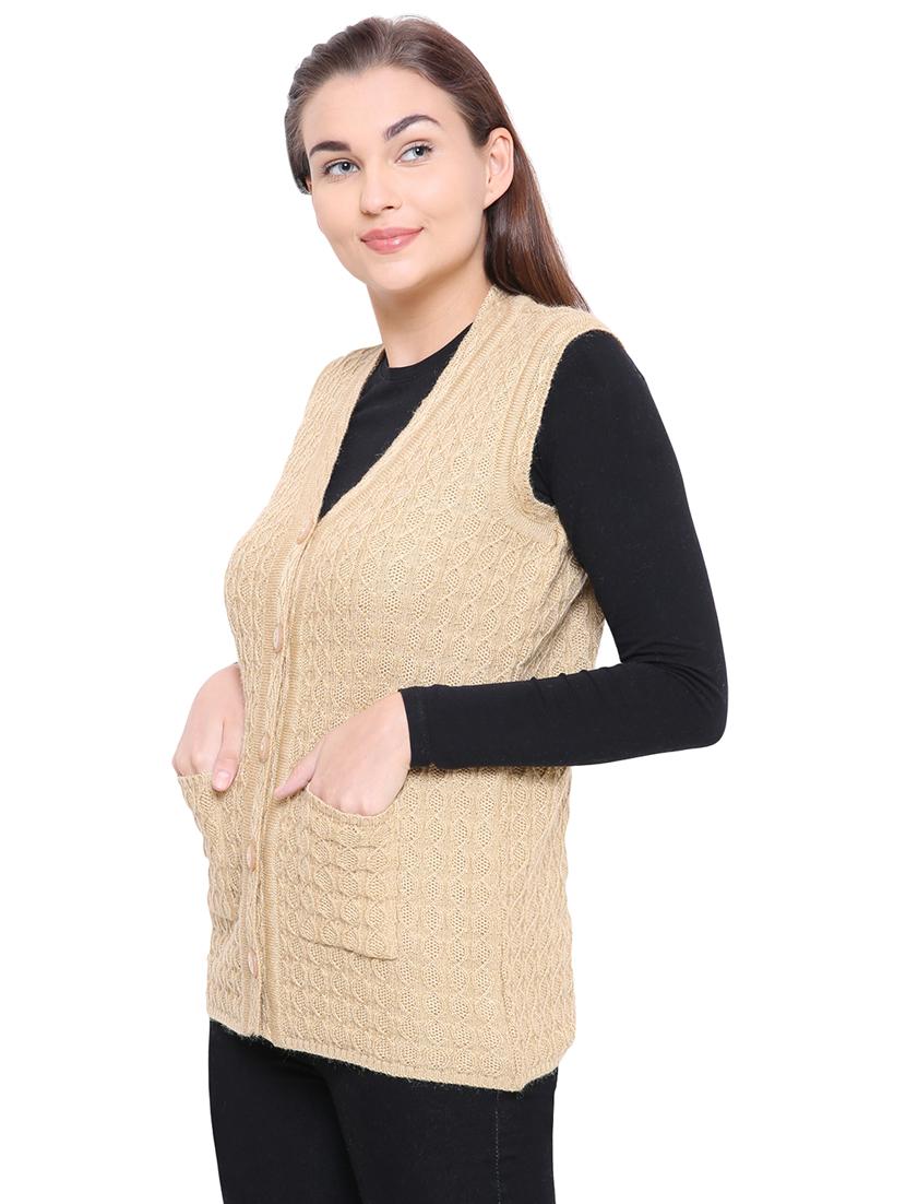 beige cable knit sleeveless cardigan - 15607383 -  Standard Image - 1