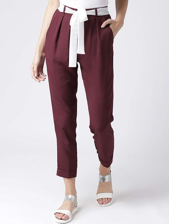contrast waist tie pleated trousers