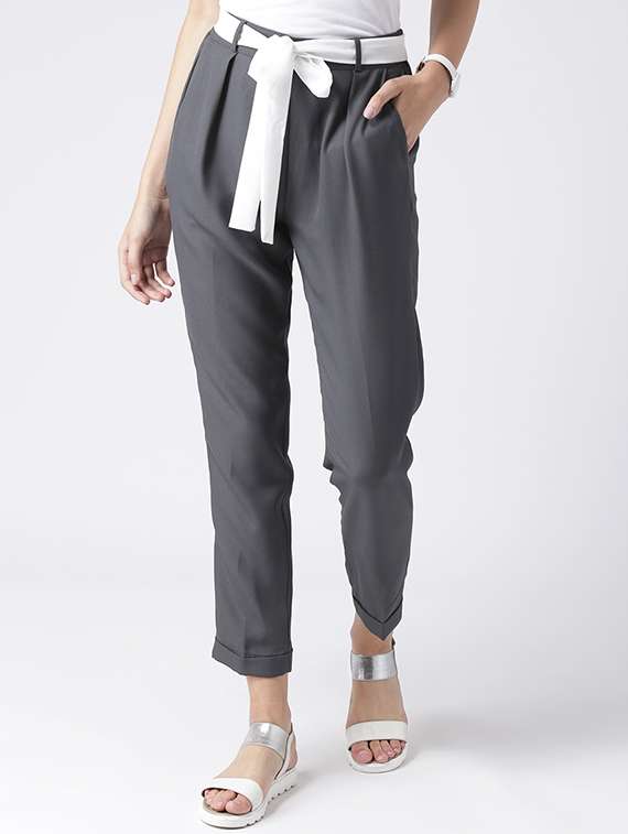 contrast waist tie pleated trousers