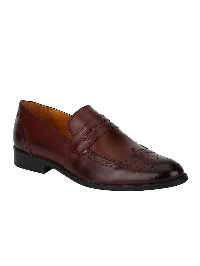 maroon leather formal slip ons