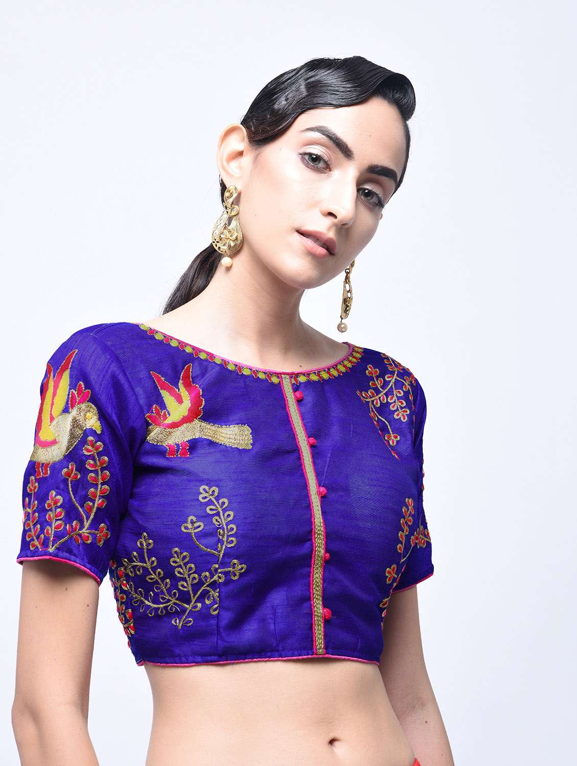 embroidered blouse with drawstring