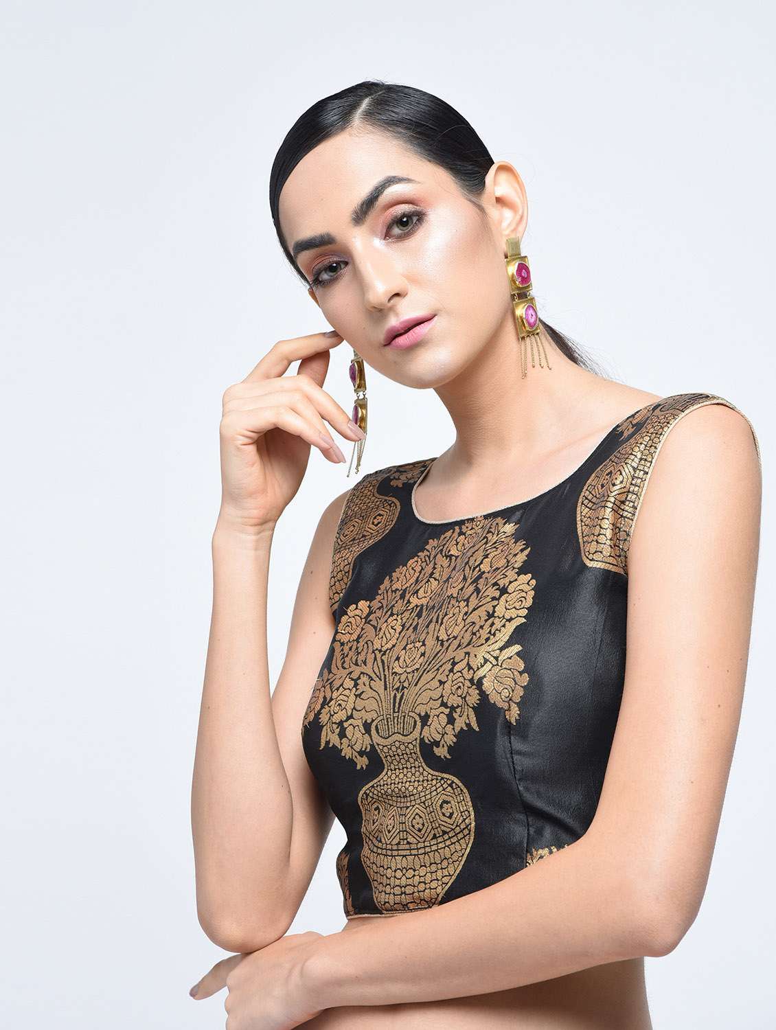 brocade blouse with drawstring