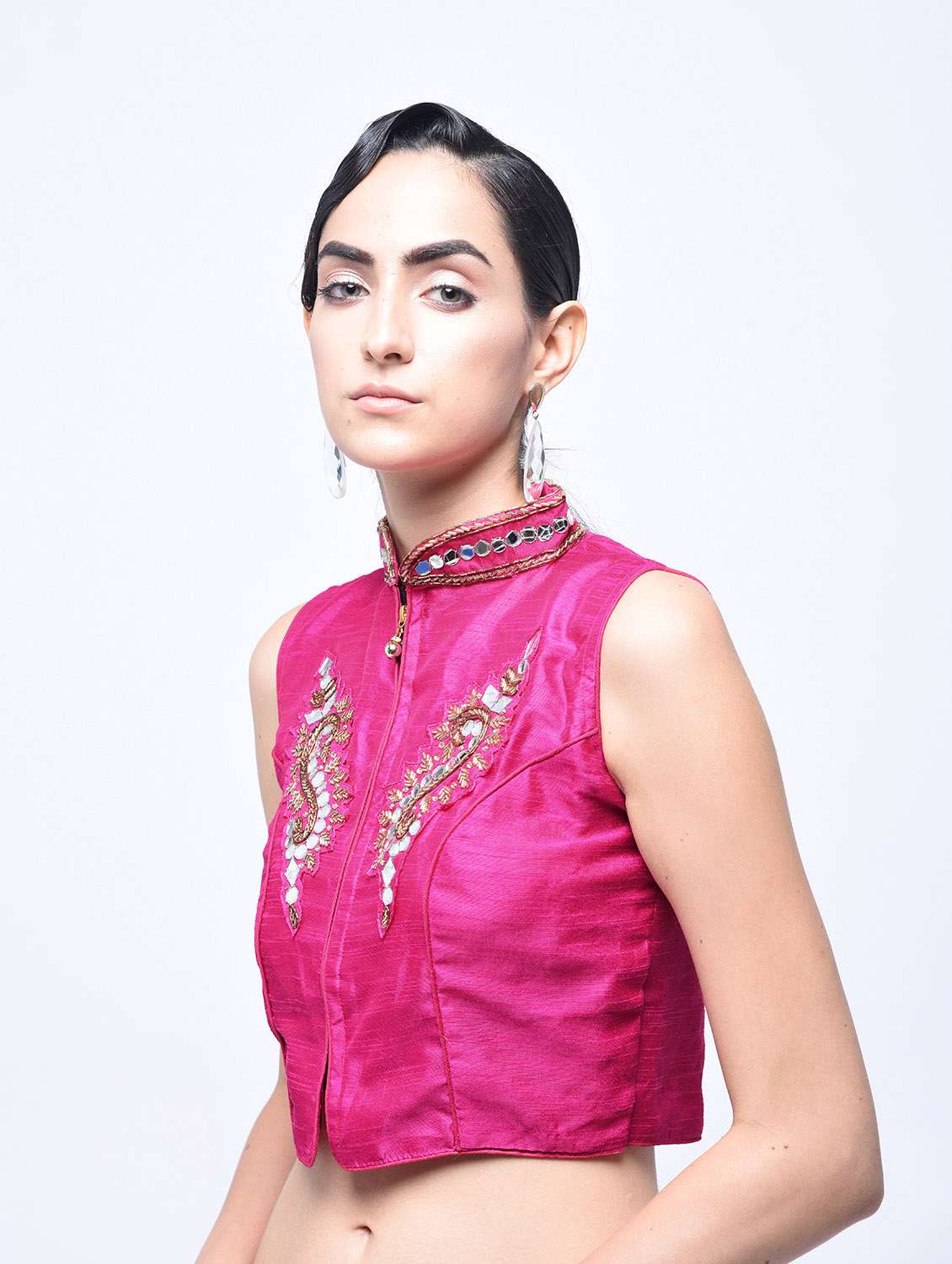 Fuchsia embellished blouse