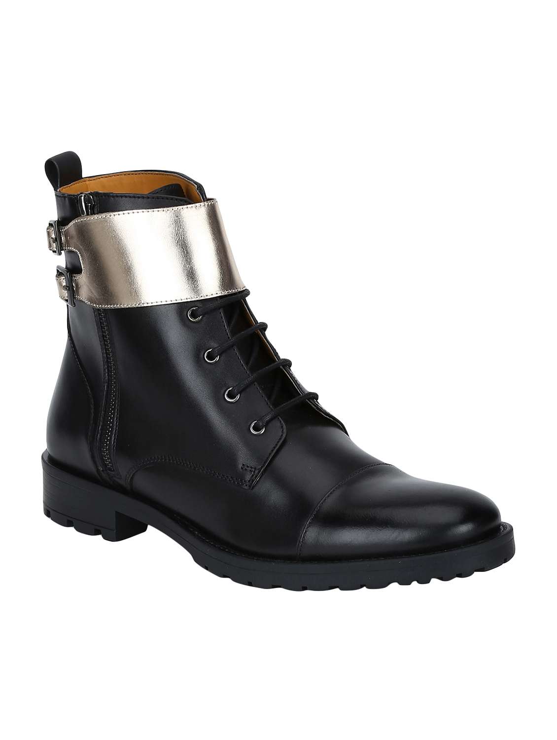 black leather high ankle boots