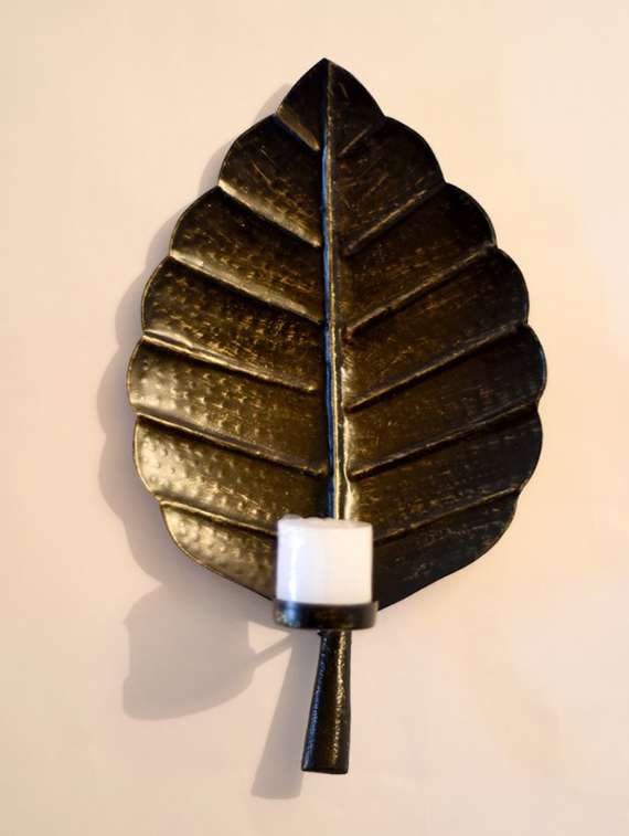 unravel india metallic leaf design hanging tea light - 15616655 - Standard Image - 1