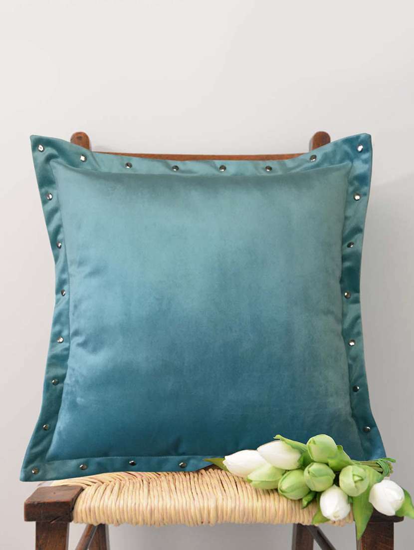 smooth turquoise velvet cushion covers with some metallic oomph (single pc, 16