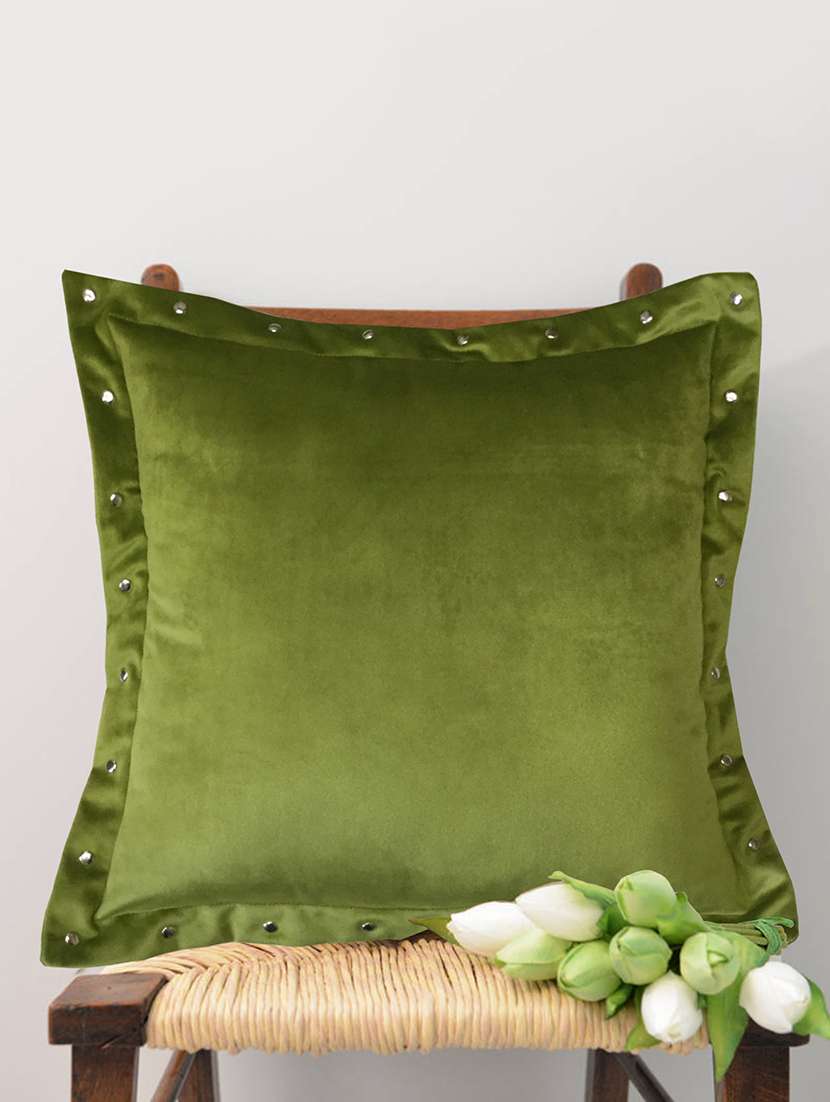 smooth green velvet cushion covers with some metallic oomph (single pc, 16