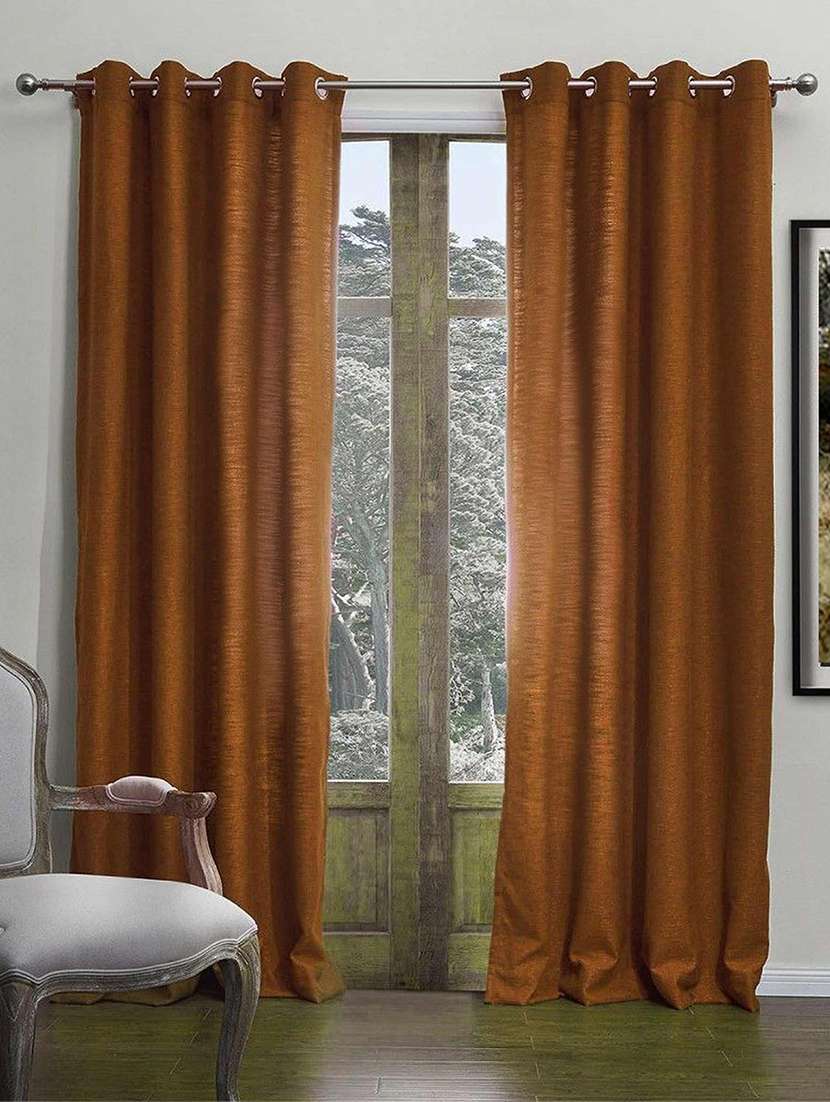 textured light brown art silk 54 x 88 inch door curtains (set of 2 )