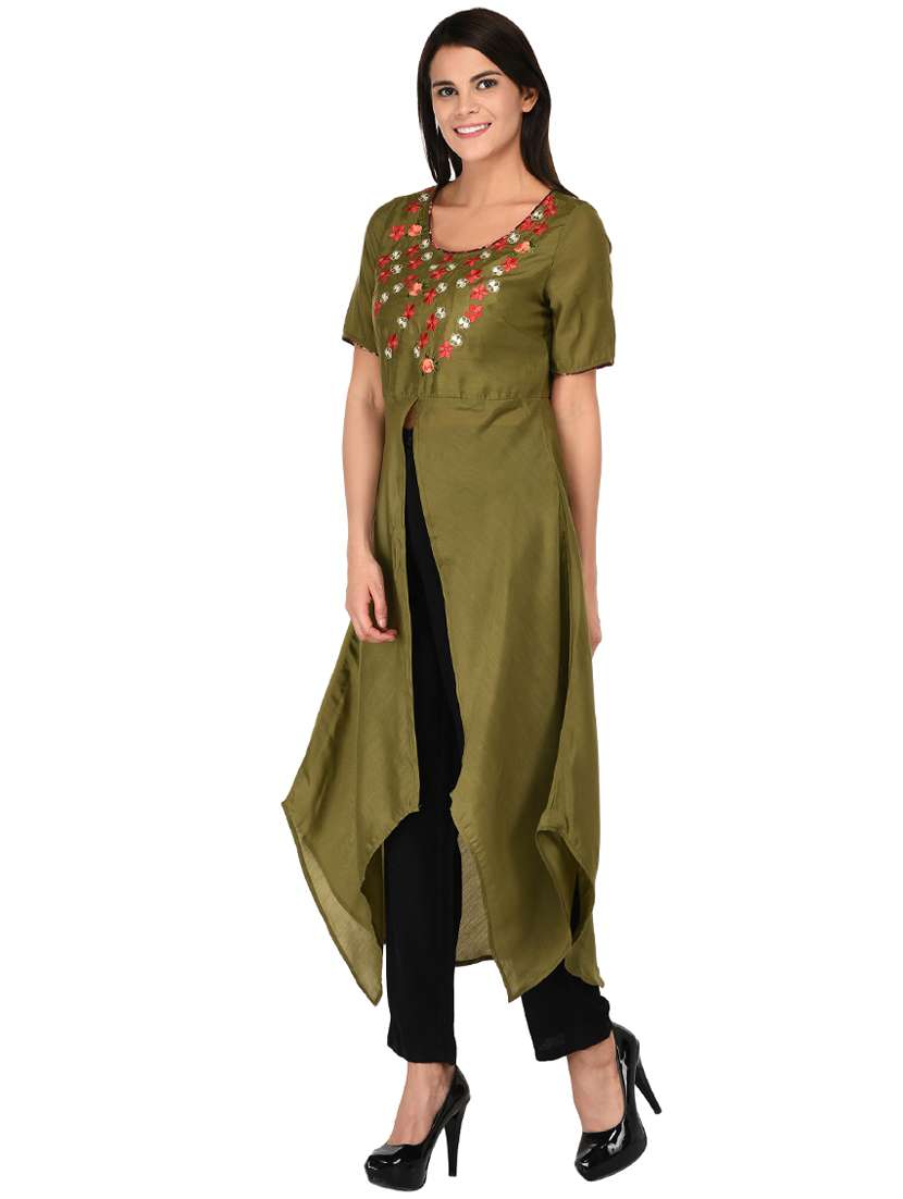 high slit embroidered kurta - 15621211 -  Standard Image - 1