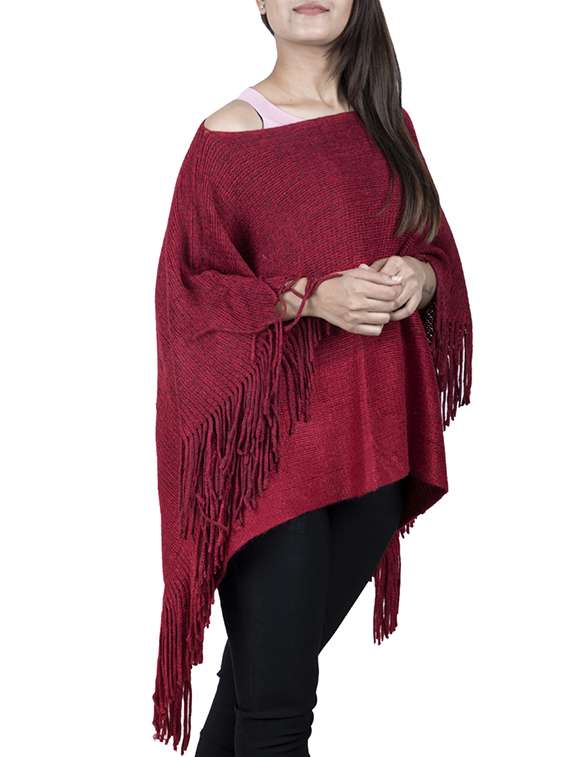 single shoulder fringed hem poncho